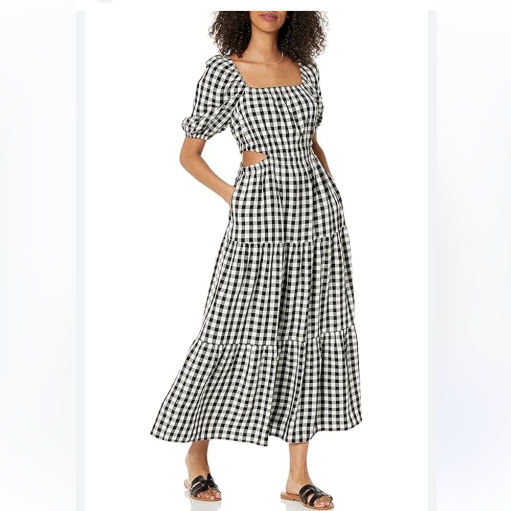 THE DROP PLAID MAXI DRESS PUFF SLEEVE CUT SIDES DRESS SIZE XXL